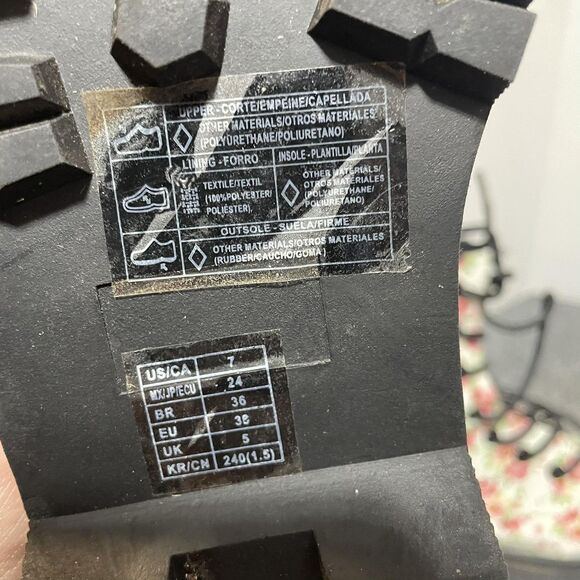 Floral Combat Boots Womens Size 7 White Pink Platform Lace Up Ankle Chunky - Picture 8 of 8